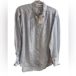 Frame NWT Pleated Clean Collared Chambray Striped Shirt Size S/M